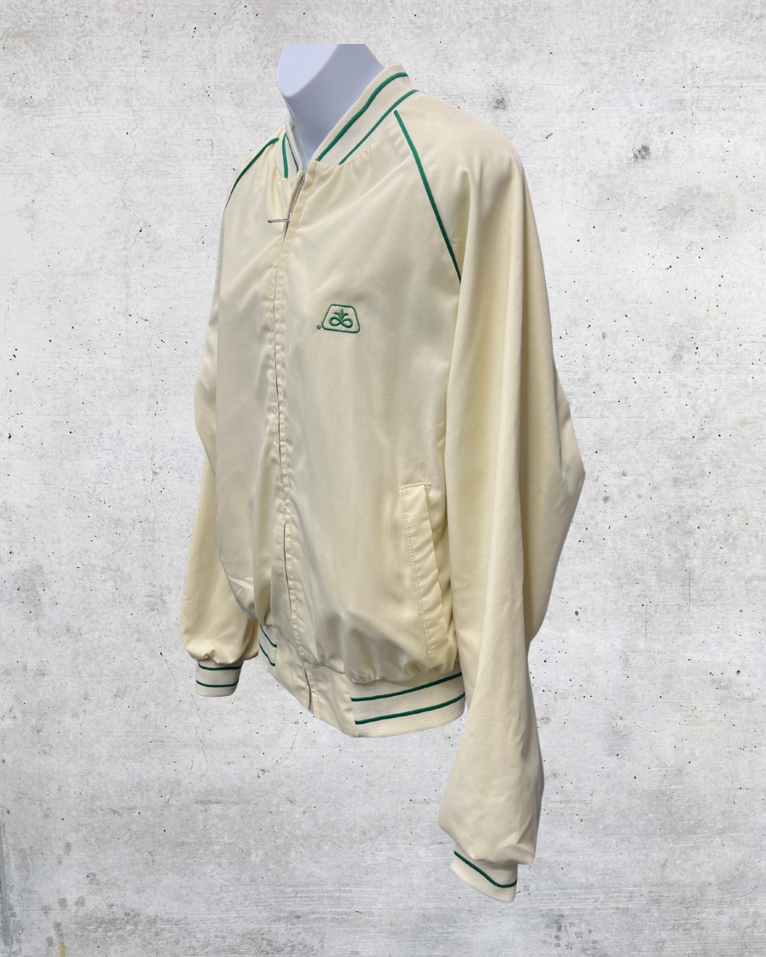 Vintage King Louie Cream Athletic Bomber Jacket - Large