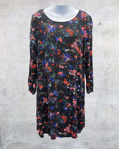 Old Navy Black Floral Long Sleeve Swing Dress - XXL