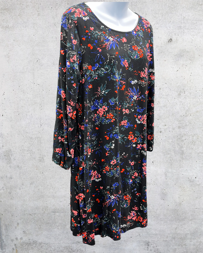Old Navy Black Floral Long Sleeve Swing Dress - XXL