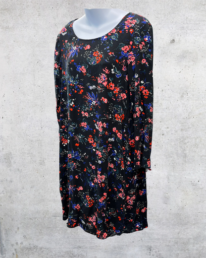 Old Navy Black Floral Long Sleeve Swing Dress - XXL