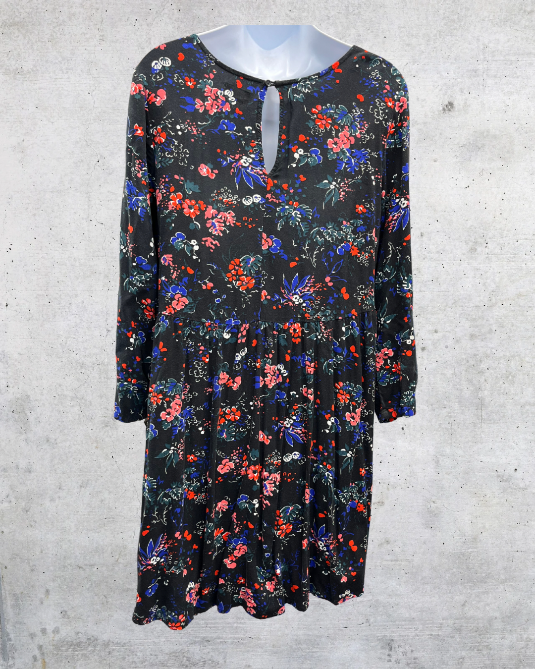 Old Navy Black Floral Long Sleeve Swing Dress - XXL