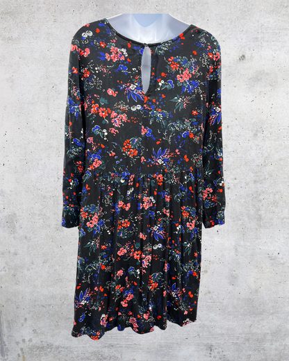 Old Navy Black Floral Long Sleeve Swing Dress - XXL