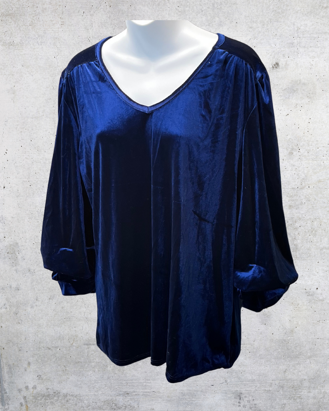Navy Velvet V-Neck Blouse – Large