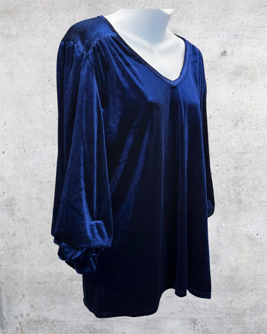 Navy Velvet V-Neck Blouse – Large