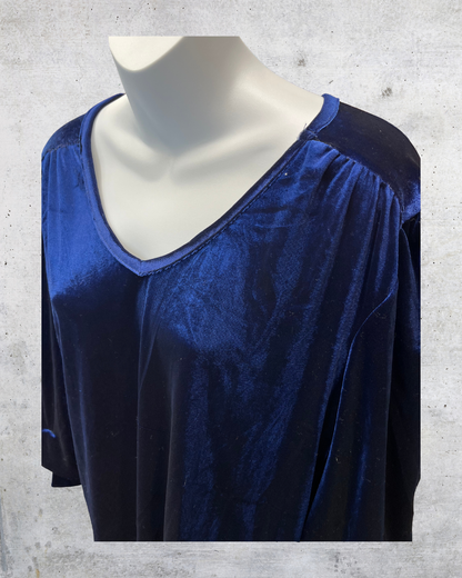 Navy Velvet V-Neck Blouse – Large