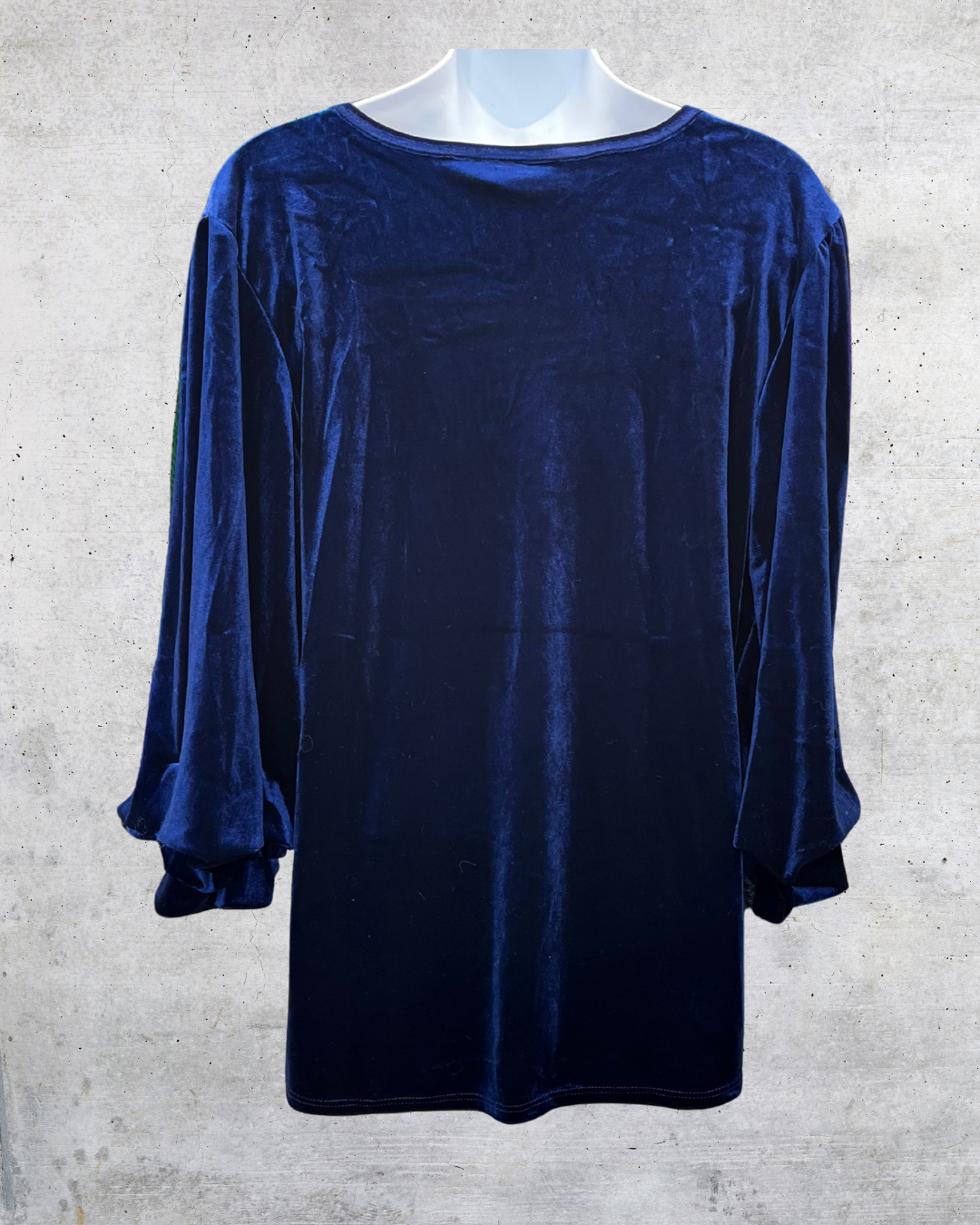 Navy Velvet V-Neck Blouse – Large