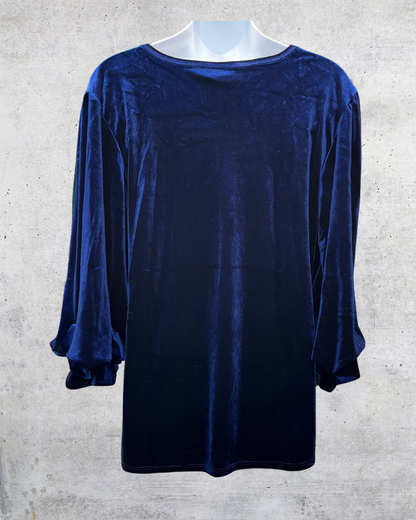 Navy Velvet V-Neck Blouse – Large