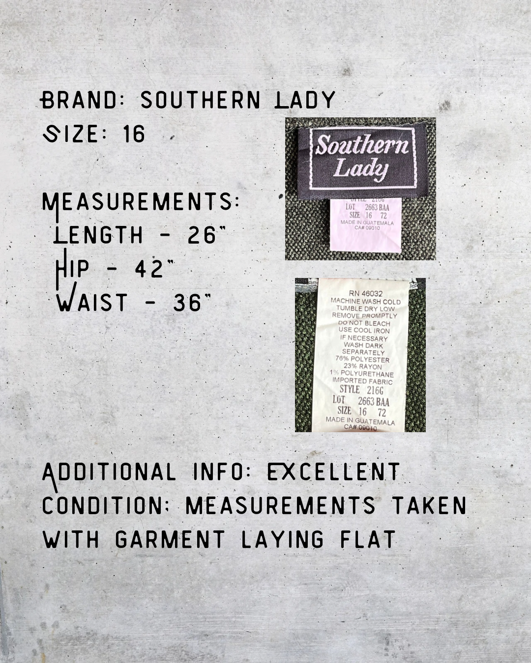 Southern Lady Olive Green Skirt - Size 16