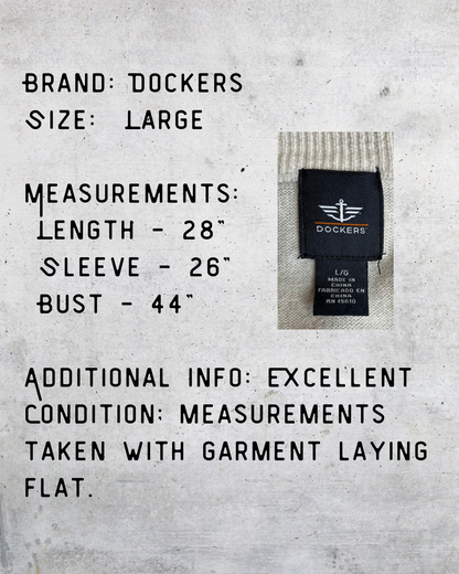 Dockers Cream Cable Knit Sweater Classic Preppy Knit - Large