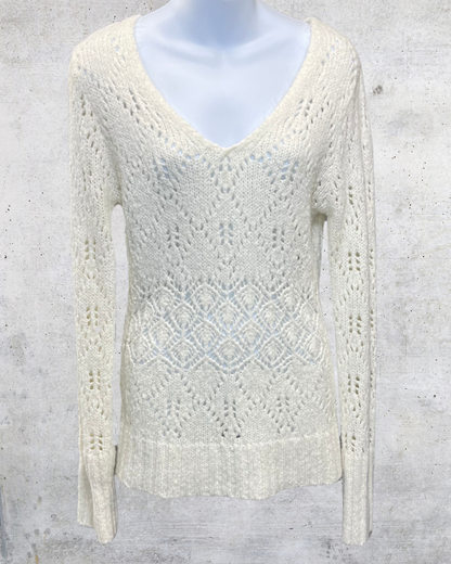 Duck Head Cream Open Knit V-Neck Sweater -Large