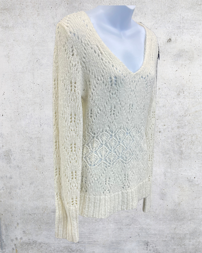 Duck Head Cream Open Knit V-Neck Sweater -Large