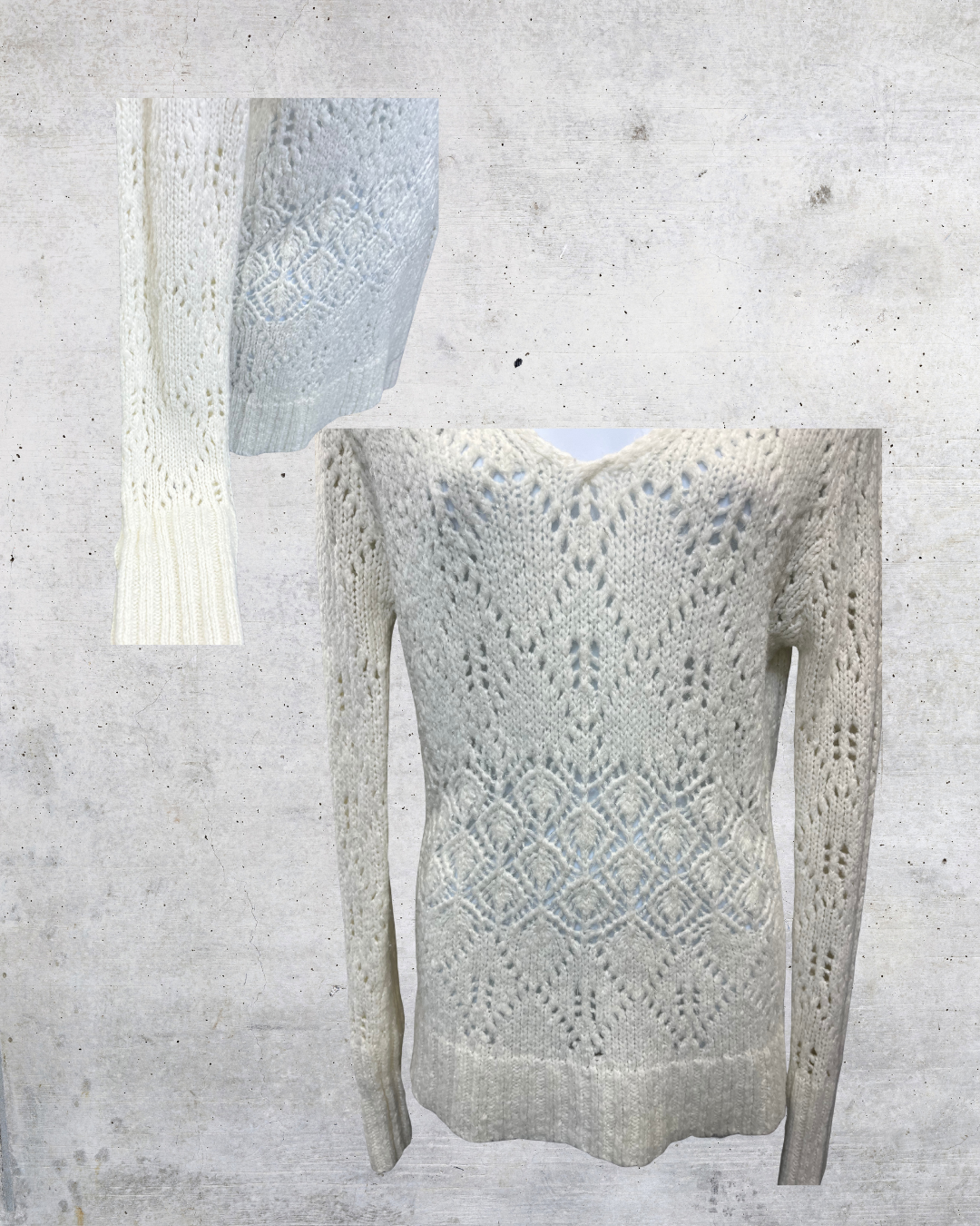 Duck Head Cream Open Knit V-Neck Sweater -Large