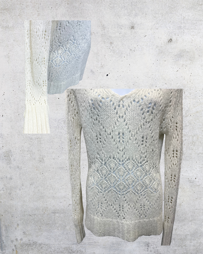 Duck Head Cream Open Knit V-Neck Sweater -Large