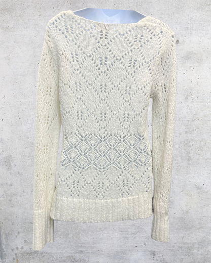 Duck Head Cream Open Knit V-Neck Sweater -Large