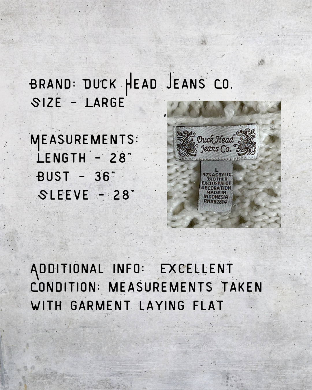 Duck Head Cream Open Knit V-Neck Sweater -Large