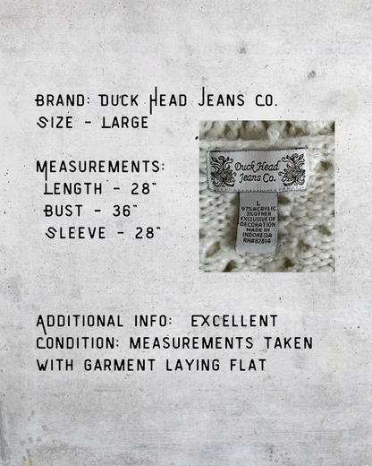 Duck Head Cream Open Knit V-Neck Sweater -Large