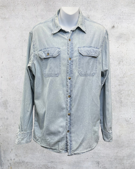 Wrangler Light Wash Denim Button-Up Shirt - Small