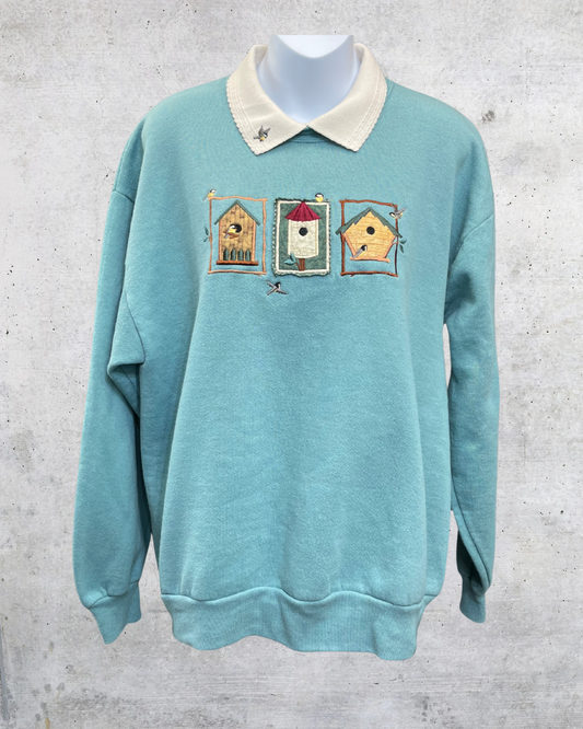 Vintage 90s Top Stitch Birdhouse Embroidered Sweatshirt - Large