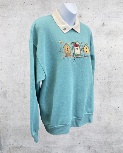 Vintage 90s Top Stitch Birdhouse Embroidered Sweatshirt - Large