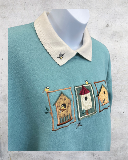 Vintage 90s Top Stitch Birdhouse Embroidered Sweatshirt - Large