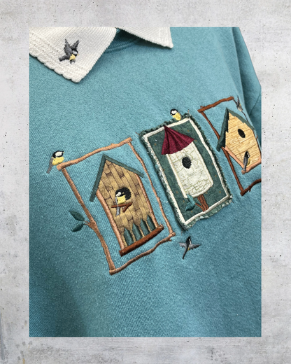 Vintage 90s Top Stitch Birdhouse Embroidered Sweatshirt - Large