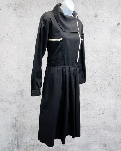 Vintage 1980s Sunshine Alley Black Utility Zip Dress - Medium