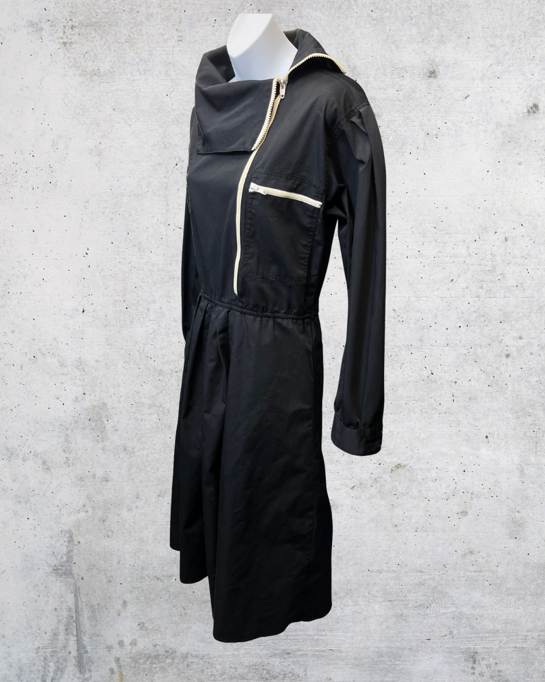 Vintage 1980s Sunshine Alley Black Utility Zip Dress - Medium