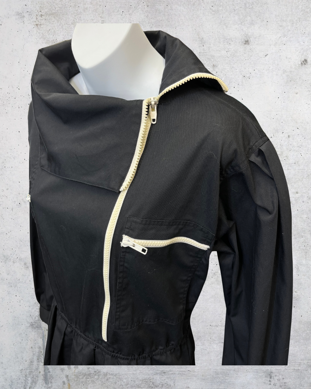 Vintage 1980s Sunshine Alley Black Utility Zip Dress - Medium