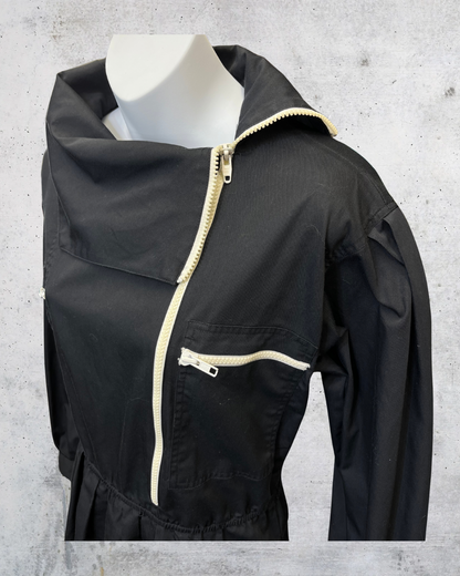 Vintage 1980s Sunshine Alley Black Utility Zip Dress - Medium