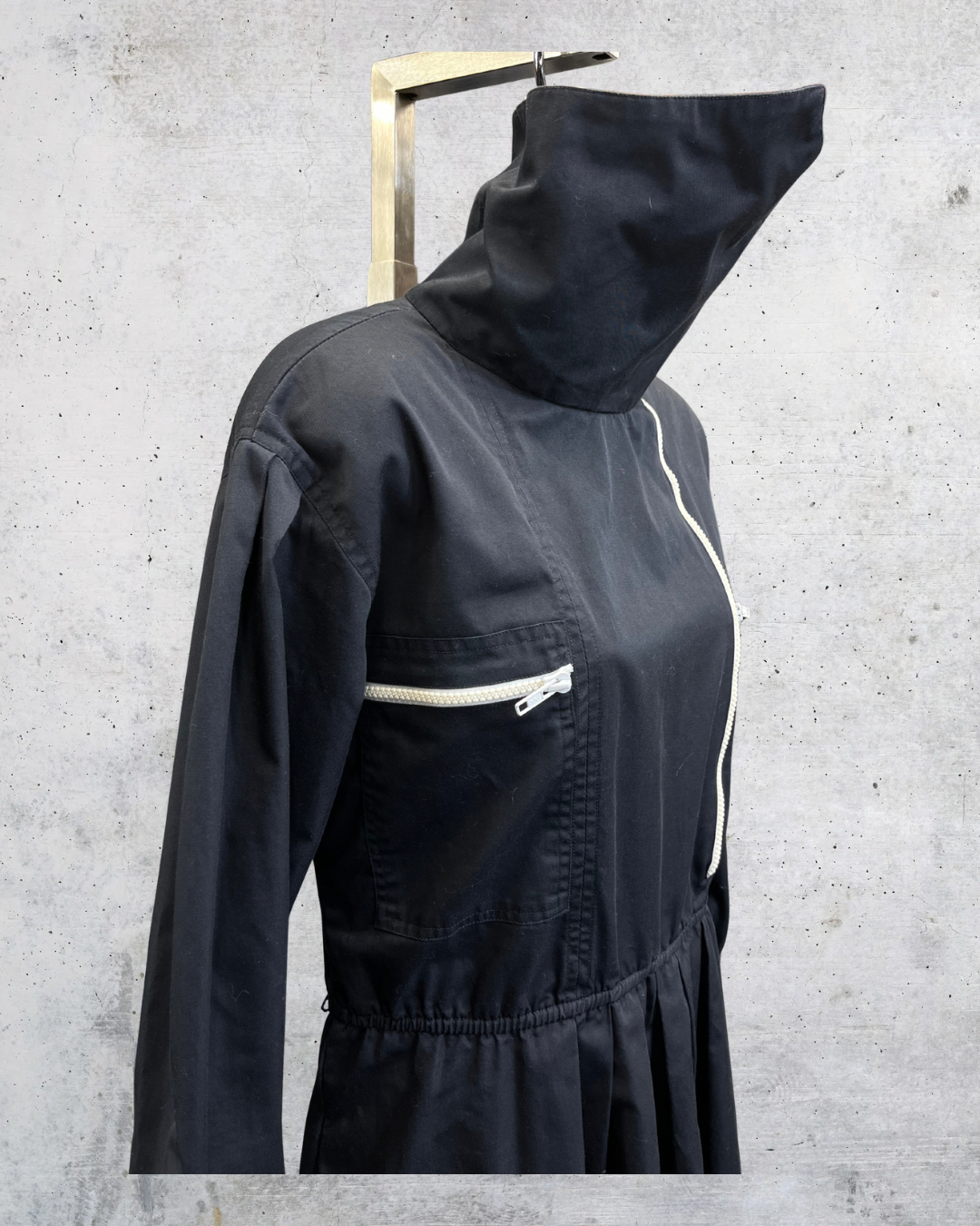 Vintage 1980s Sunshine Alley Black Utility Zip Dress - Medium