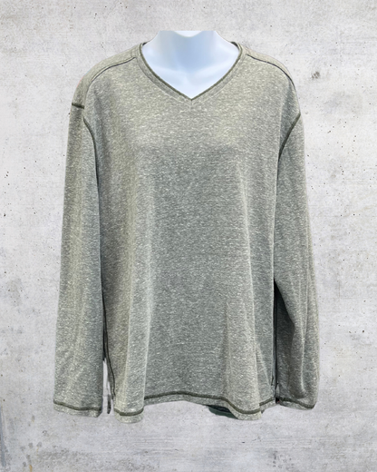 Olive Burnout V-Neck Long Sleeve - Large