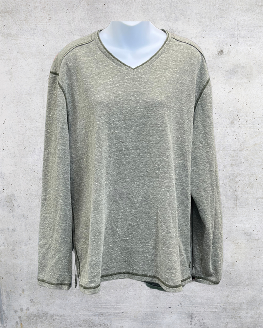 Olive Burnout V-Neck Long Sleeve - Large