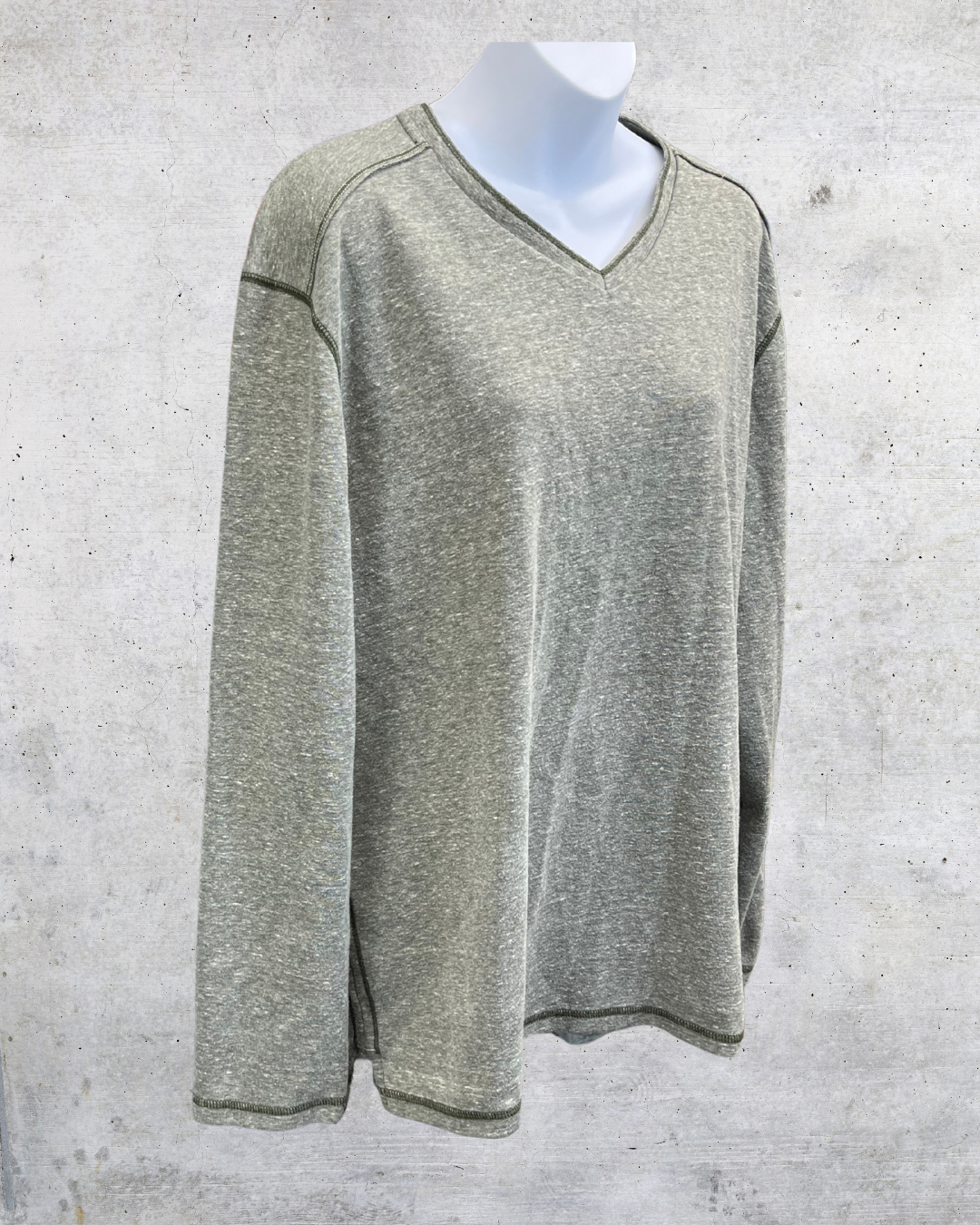 Olive Burnout V-Neck Long Sleeve - Large