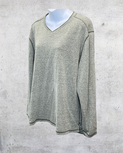 Olive Burnout V-Neck Long Sleeve - Large