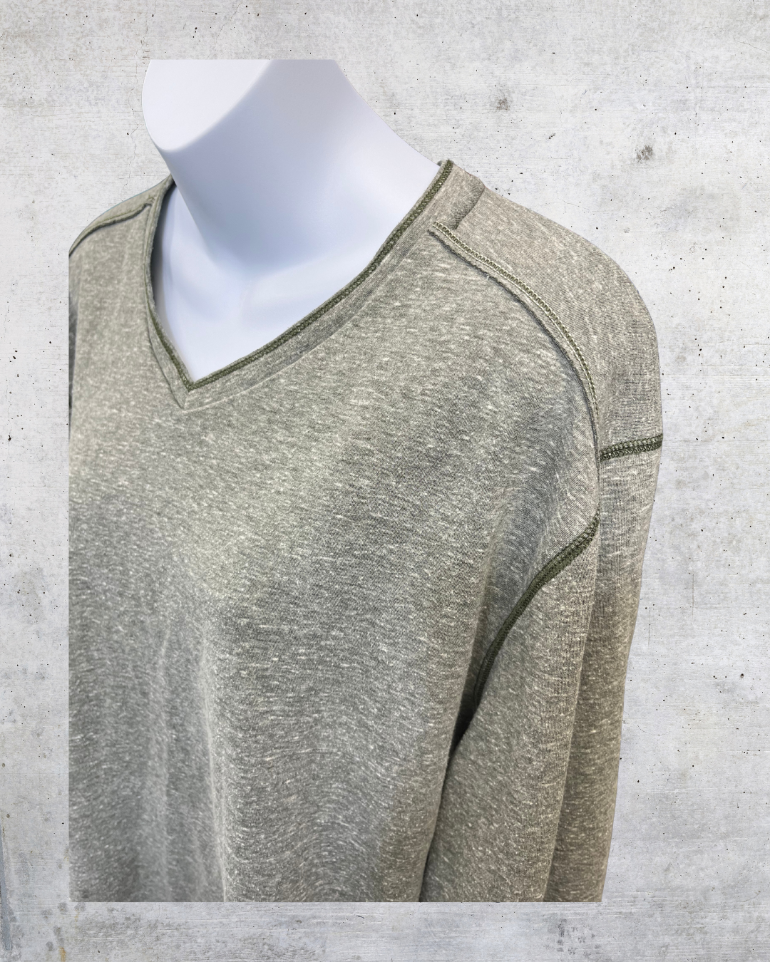 Olive Burnout V-Neck Long Sleeve - Large