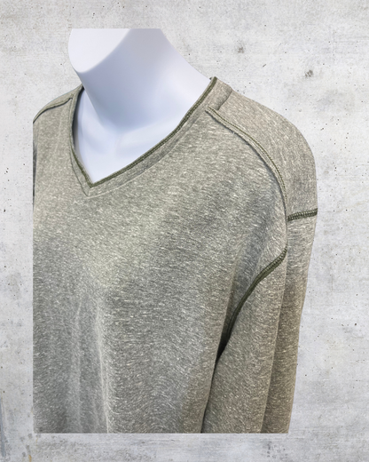 Olive Burnout V-Neck Long Sleeve - Large