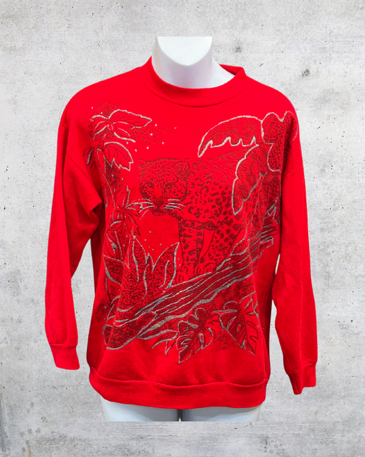 Vintage Early 90s Red Leopard Graphic Sweatshirt - Small