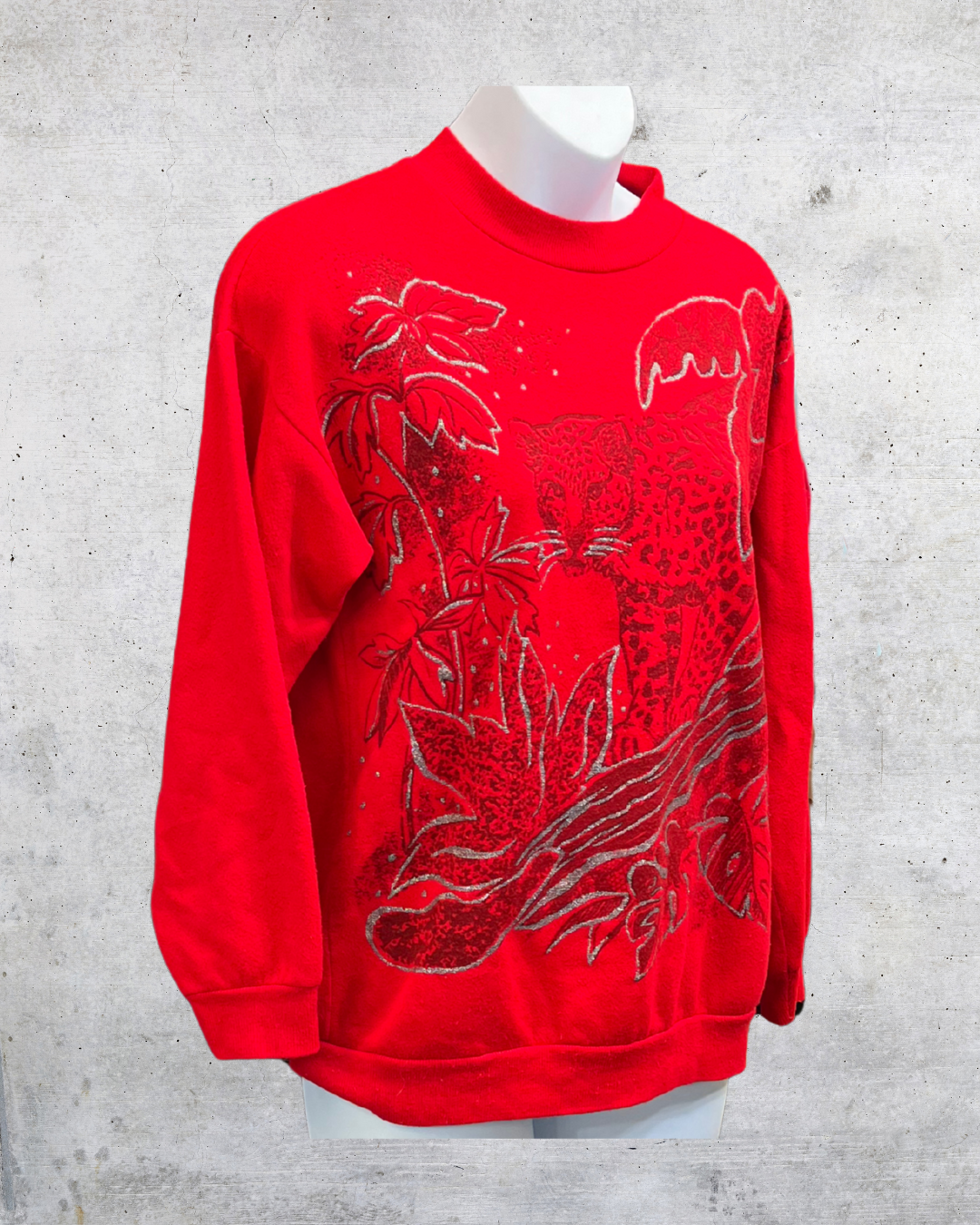 Vintage Early 90s Red Leopard Graphic Sweatshirt - Small