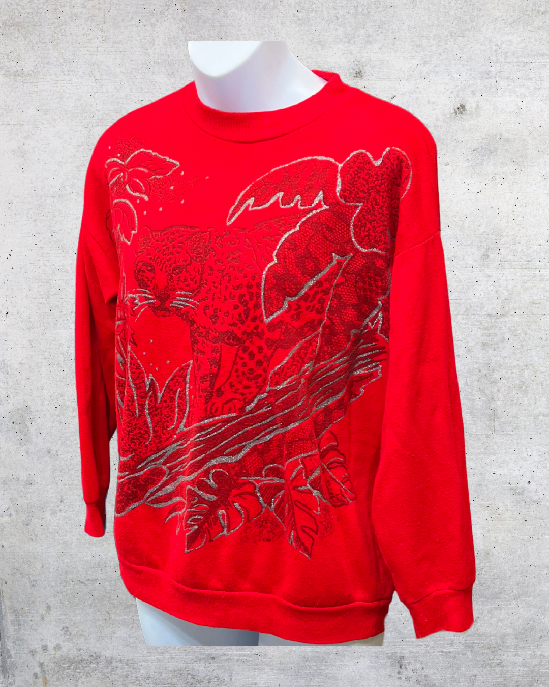 Vintage Early 90s Red Leopard Graphic Sweatshirt - Small