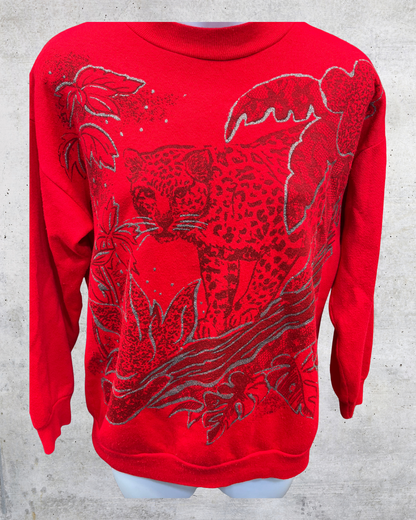 Vintage Early 90s Red Leopard Graphic Sweatshirt - Small