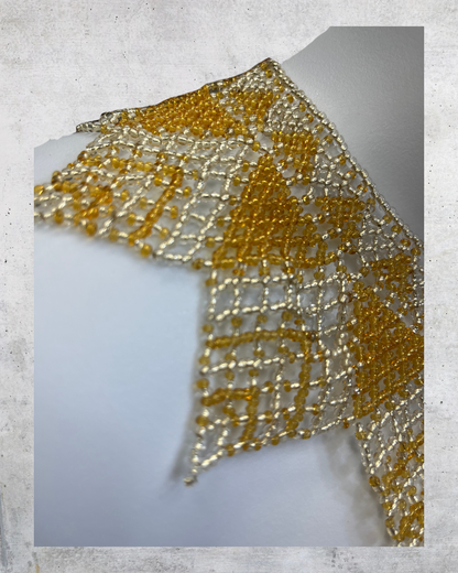 Vintage 1980s Beaded Statement Collar Necklace – Gold & Clear Seed Beads