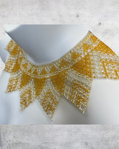 Vintage 1980s Beaded Statement Collar Necklace – Gold & Clear Seed Beads