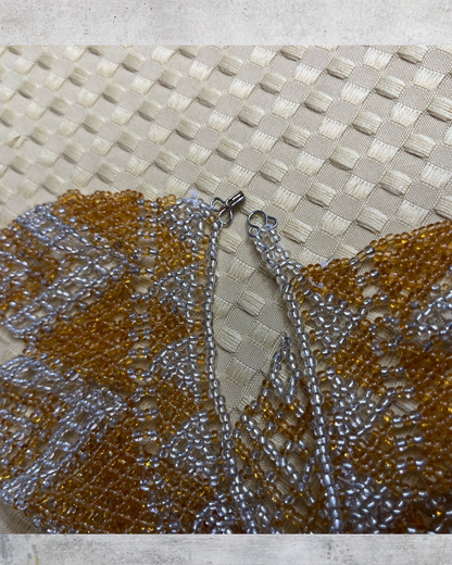 Vintage 1980s Beaded Statement Collar Necklace – Gold & Clear Seed Beads