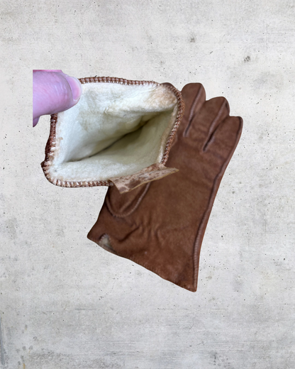 Vintage Crown Craft Brown Suede Gloves – Medium