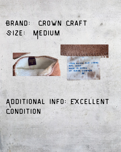 Vintage Crown Craft Brown Suede Gloves – Medium