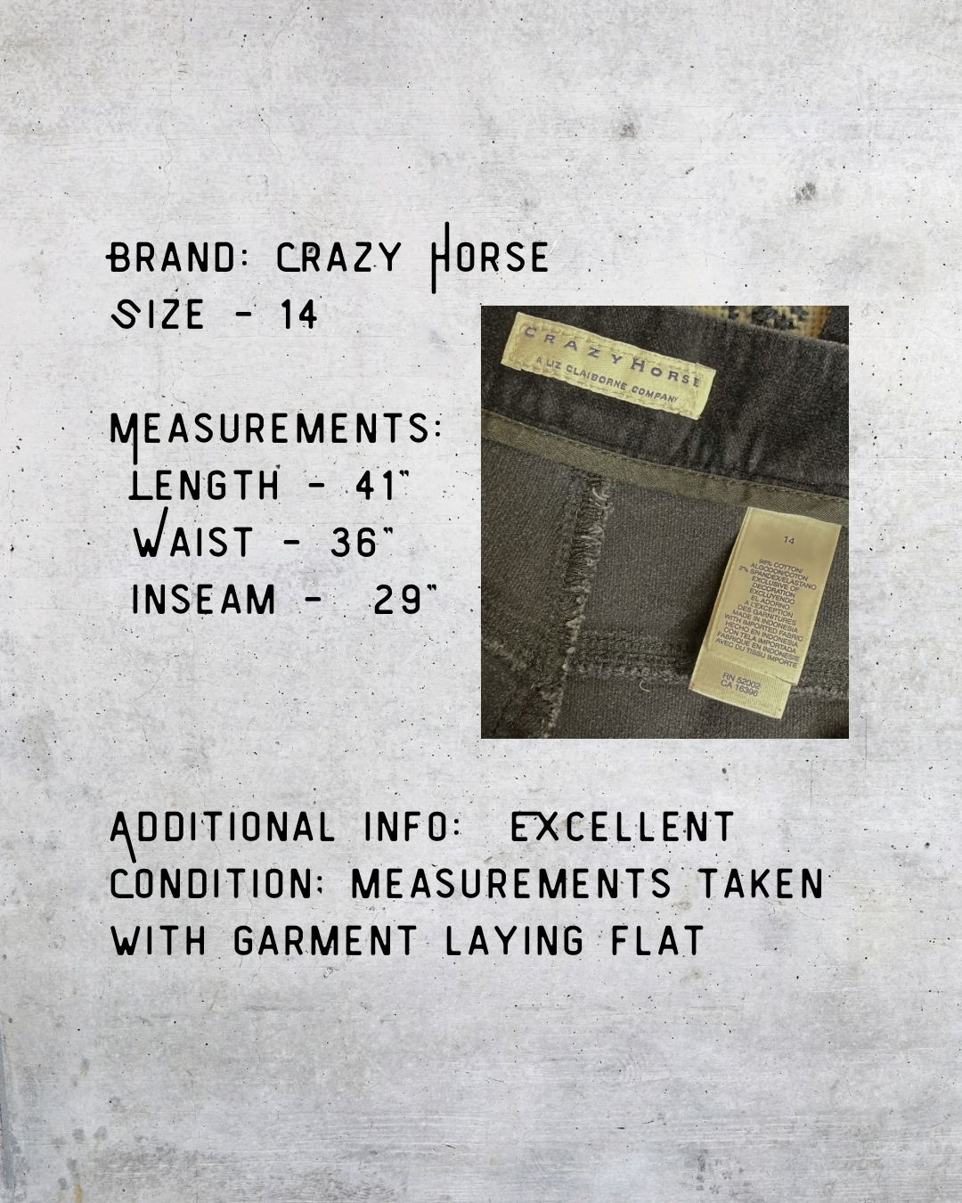 Crazy Horse Black Felt Pants – Size 14