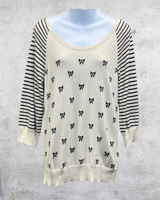 Lauren Conrad Bow Print Raglan Knit Top - Large