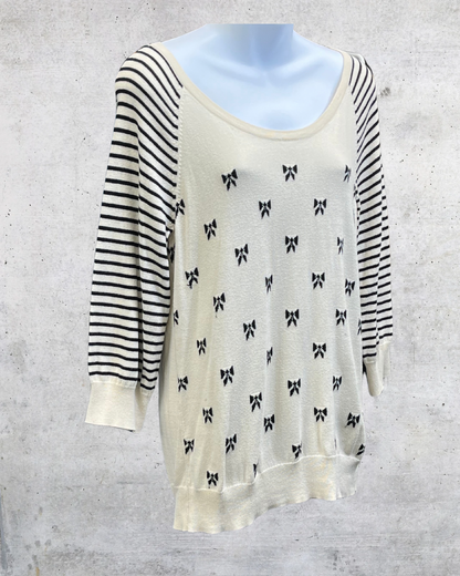 Lauren Conrad Bow Print Raglan Knit Top - Large