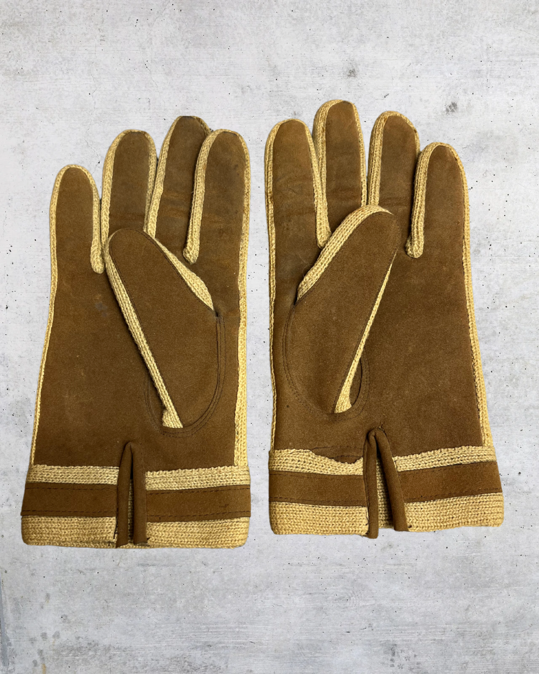 Vintage Brown Vinyl Work Gloves with Knit Cuffs - Medium
