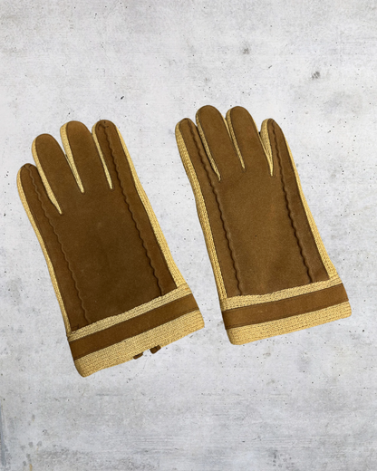 Vintage Brown Vinyl Work Gloves with Knit Cuffs - Medium